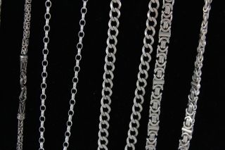 10 x Vintage.  925 Sterling Silver CHAIN NECKLACES inc.  Byzantine,  Curb (225g) 6