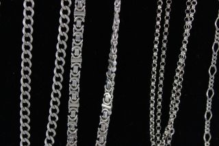 10 x Vintage.  925 Sterling Silver CHAIN NECKLACES inc.  Byzantine,  Curb (225g) 7