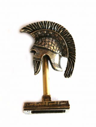 Ancient Greek Zamac Miniature Athenian Helmet On A Stand Silver