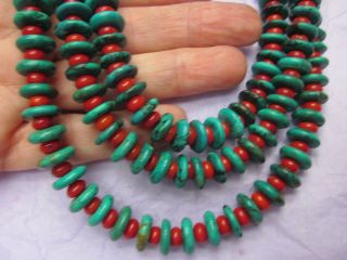 Vintage 188g SANTO DOMINGO Sterling Silver TURQUOISE & CORAL 3 STRAND Necklace 5
