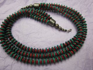 Vintage 188g SANTO DOMINGO Sterling Silver TURQUOISE & CORAL 3 STRAND Necklace 6