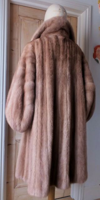 Real Fur 40 " Long " Topaz " Natural Beige Vintage Mink Swing Coat - Uk Size 14 16.