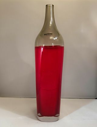 Alfredo Barbini:murano Venetian Art Glass Vintage Vase Bottle Red Incalmo Signed