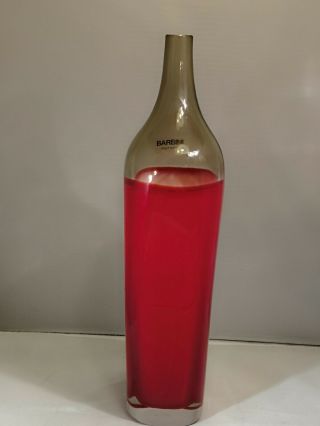 Alfredo Barbini:Murano Venetian Art Glass vintage vase bottle red incalmo signed 2
