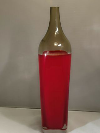 Alfredo Barbini:Murano Venetian Art Glass vintage vase bottle red incalmo signed 5