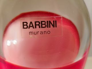 Alfredo Barbini:Murano Venetian Art Glass vintage vase bottle red incalmo signed 7