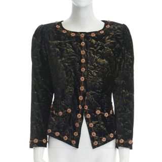 Emanuel Ungaro Vintage Black Gold Velvet Blossom Bead Embroidered Jacket S