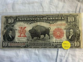 1901 Buffalo Bison $10 Legal Tender Note Bill Red Seal Ten Dollar Rare