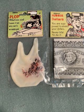 3 VINTAGE ADAMS ' RACK ITEMS - Rattle Snake Eggs,  Rubber Dollars,  Plop 6