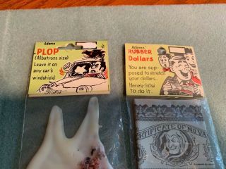 3 VINTAGE ADAMS ' RACK ITEMS - Rattle Snake Eggs,  Rubber Dollars,  Plop 7