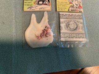 3 VINTAGE ADAMS ' RACK ITEMS - Rattle Snake Eggs,  Rubber Dollars,  Plop 8