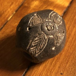 Antique Clay Spindle Whorl Bead Pre Columbian Or African Style Flower Artifact