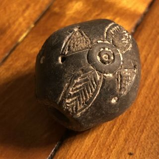 Antique Clay Spindle Whorl Bead Pre Columbian Or African Style Flower Artifact 2