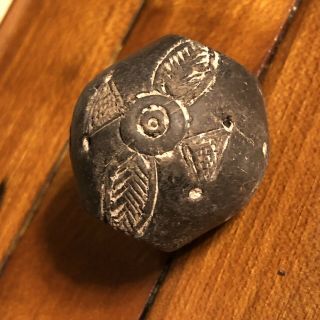 Antique Clay Spindle Whorl Bead Pre Columbian Or African Style Flower Artifact 3