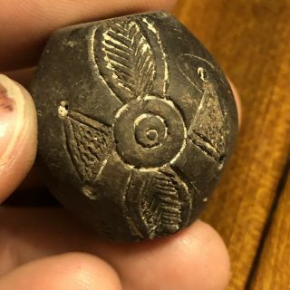 Antique Clay Spindle Whorl Bead Pre Columbian Or African Style Flower Artifact 5