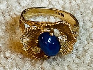 Vintage 14k Yellow Gold Diamonds And Blue Sapphire Ring 4.  4g