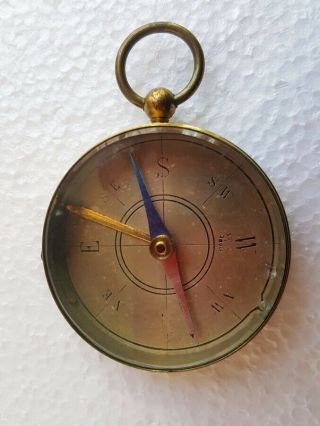 Antique French Brass Compass W Locking Switch 2 " X 3 " Like Pocket Watch