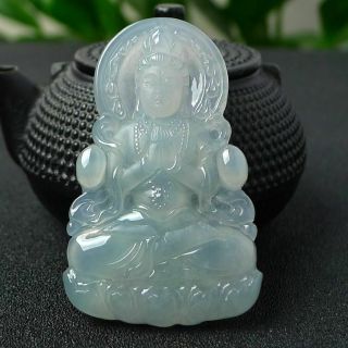 100 Natural Jade A Goods Hand - Carved Translucent Guanyin 410