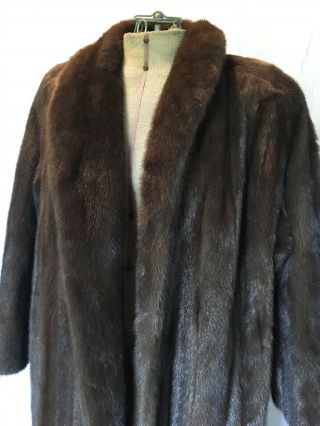 Vintage Full Length Ranch Mink Fur Coat Dark Brown Women 