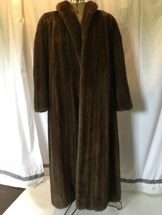 Vintage Full Length Ranch MINK Fur Coat Dark Brown Women ' s XL Jacket 2