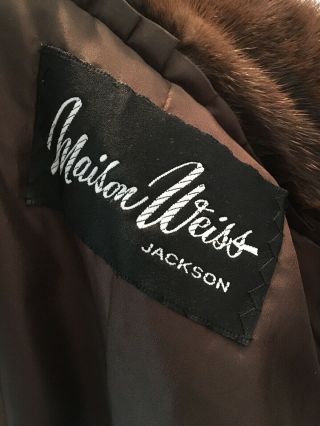 Vintage Full Length Ranch MINK Fur Coat Dark Brown Women ' s XL Jacket 4