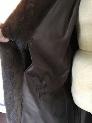 Vintage Full Length Ranch MINK Fur Coat Dark Brown Women ' s XL Jacket 7
