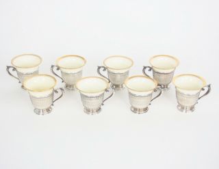 Set Of 8 Whiting Sterling Silver Demitasse Cup Holders & Lenox Eggshell Cups