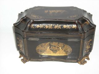 Oriental tea box lacquered with tin jars. 3