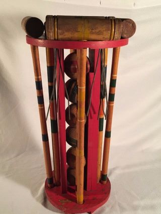 Vintage South Bend All Wood Croquet Set - Round Red Stand