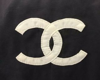 Vintage Chanel Navy Blue 100 Cotton Top CC Logo Sailor White Stripes EUC 11