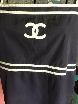 Vintage Chanel Navy Blue 100 Cotton Top CC Logo Sailor White Stripes EUC 5
