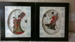 Chinese Framed Embroidery Needlework Pictures Beaded Work & Gold Thread