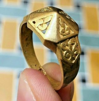 Very Stunning Ancient Viking Bronze Pyramid Ring Museum Quality Artifact - Rare -