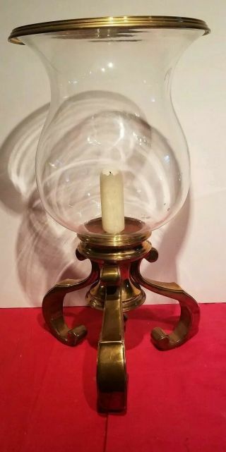 Vintage Brass & Glass Ships Hurricane Lantern.  Rare Table Design.  Nr.