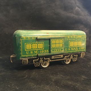 (a) Vintage Tin Toy Train U.  S.  M.  1935 Us Mail Car Green Tin Train Toy Marx