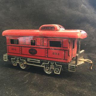 (A) Vintage Tin Toy Train CABOOSE 694 York Central Lines Red Caboose Tin Toy 2