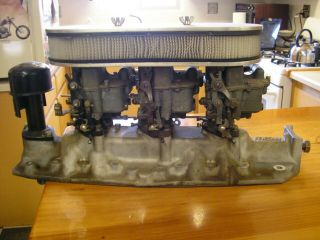 Vintage Flathead Ford Fenton Intake Manifold 3 Carburator,  Linkage & Air Cleaner