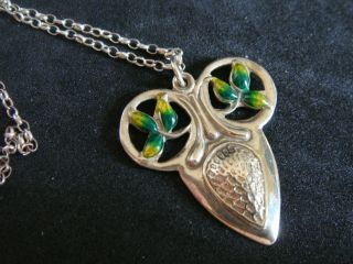 Antique Art Nouveau Silver & Enamel Pendant 950 Silver Signed Mb