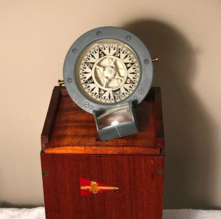 Antique Heath & Co London Se 9 Ships Gimbal Compass In Mahogany Fitted Box