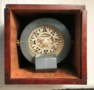 Antique Heath & Co London SE 9 Ships Gimbal Compass in Mahogany Fitted Box 5