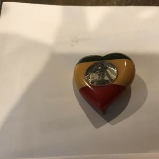 Rare Three Toned Bakelite Heart Picture Holder Pin Vtg