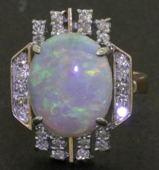 Vintage Heavy 14k 2 - Tone Gold 6.  42ct Diamond & Opal Cocktail Ring Size 6.  75