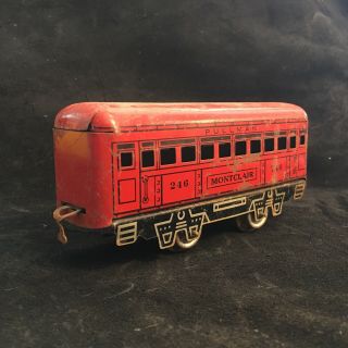 (a) Vintage Marx Tin Train Car 246 Montclair Preston Red Tin Toy Collecting