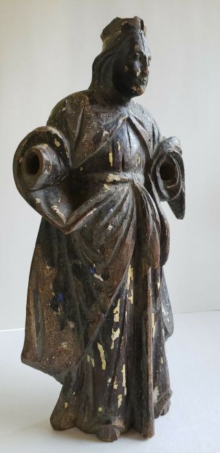 Antique Santos Wooden Carved Figure Of Woman Mary 4