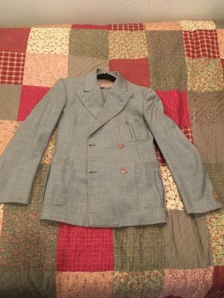 Vintage Mens Grey Double Breasted Suit 1930s Size 36s Action Back
