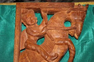 Vintage Wood Carved Hindu Religious Wall Shelf Brackets - God Horse Elephant - Pair 2
