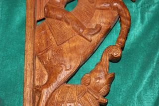 Vintage Wood Carved Hindu Religious Wall Shelf Brackets - God Horse Elephant - Pair 3