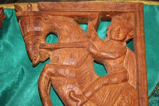 Vintage Wood Carved Hindu Religious Wall Shelf Brackets - God Horse Elephant - Pair 5