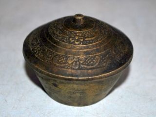 Old Antique India Brass Hand Carved Kumkum Tikka Powder Box Rare Vermilion Box