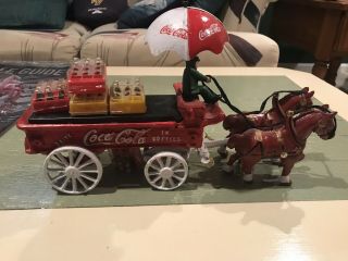 Vintage Coca Cola Horse Drawn Carriage Cast Iron Antique